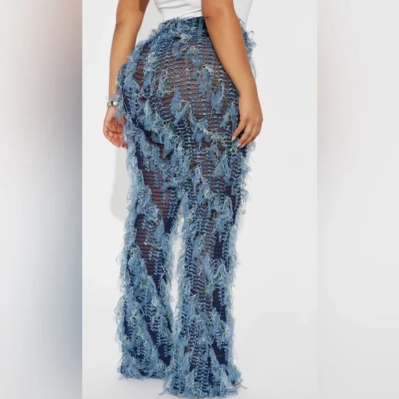 Stylish Blue Distressed Fringe Pants - Picture 2 of 3